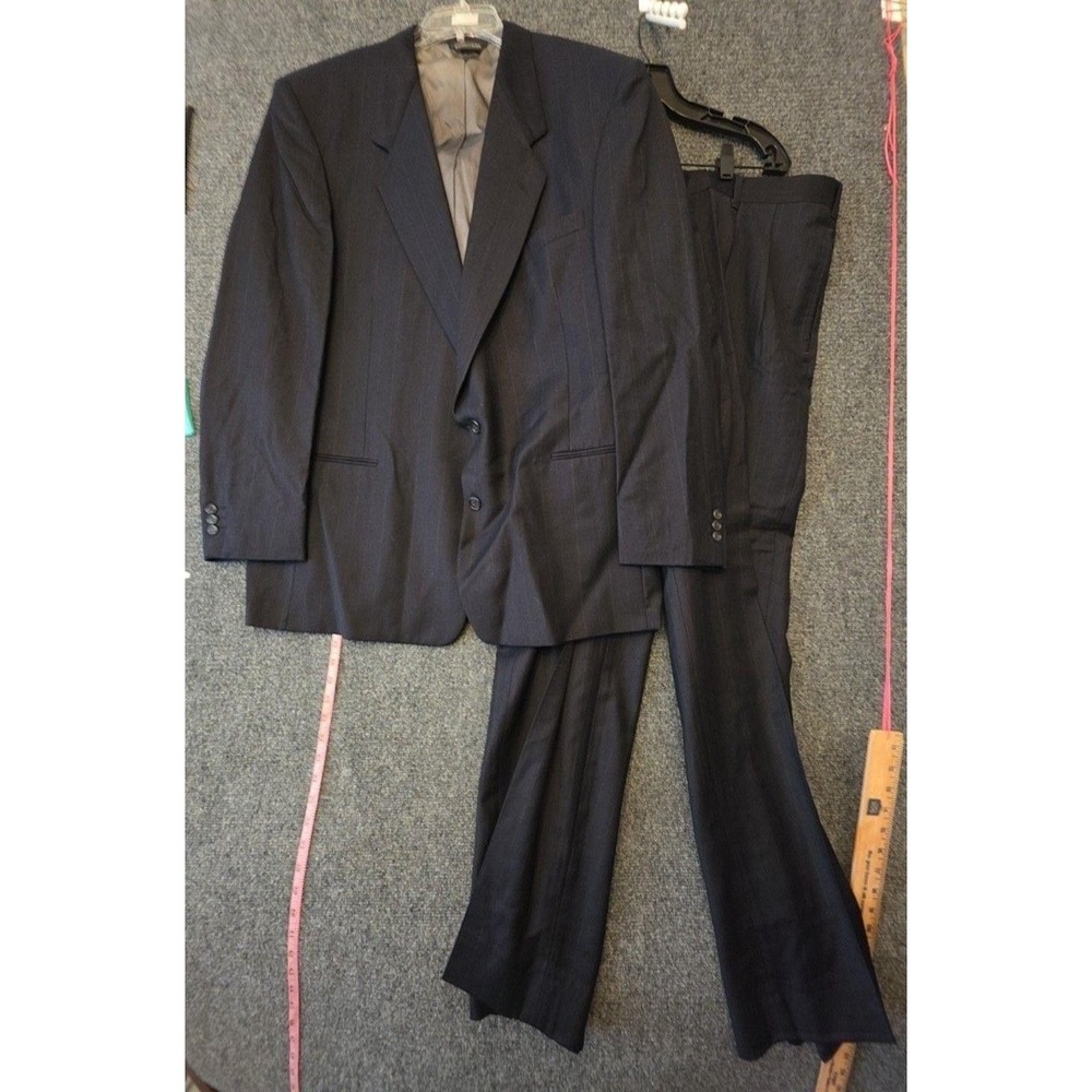 Pierre Cardin Suit Mens 46 42 Waist Blue Wool Stripe 2 Piece Jacket Pants Formal
